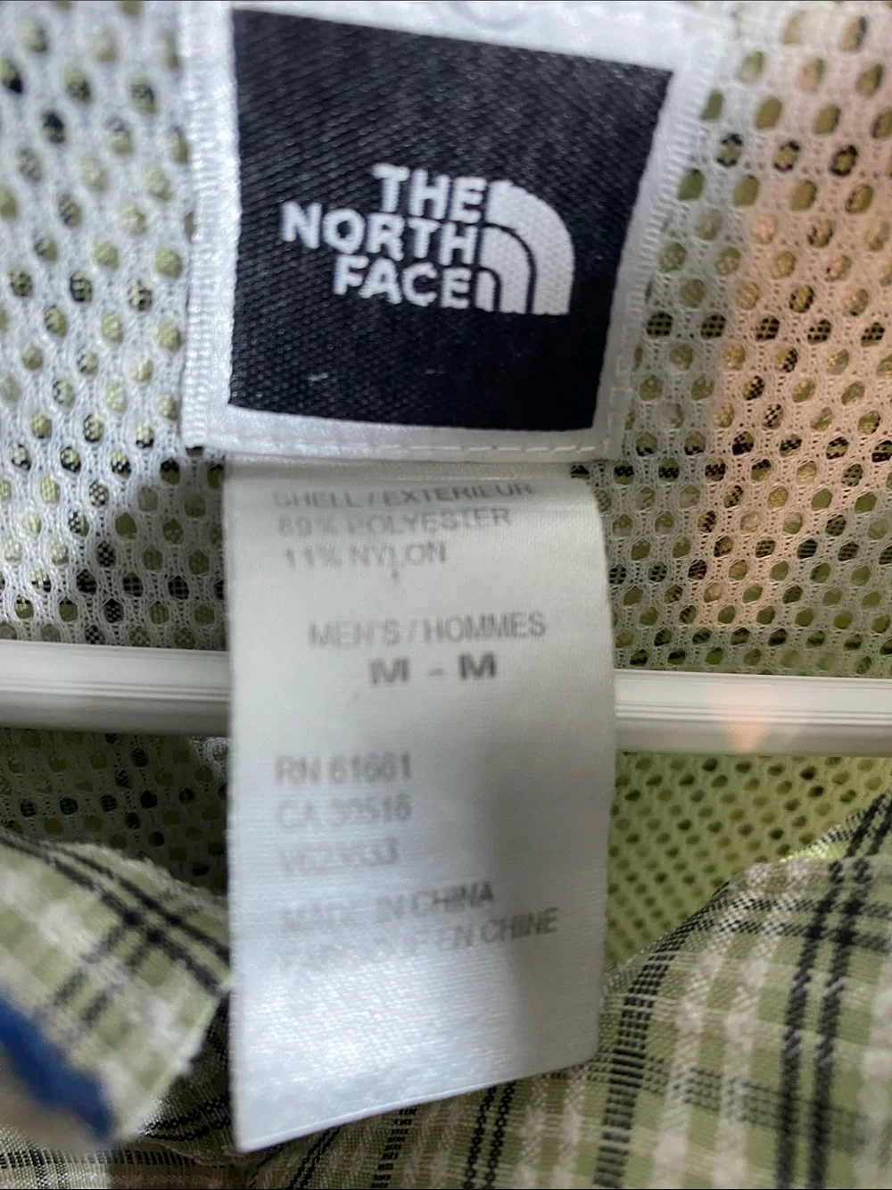 The North Face Olive Green Plaid Men’s Shirt with White Accents Size M